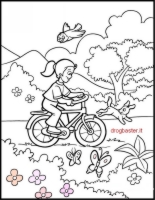 bambino con la bici con fiori e farfalle