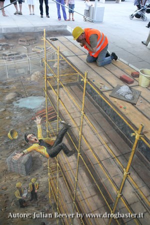 operaio che cade dall'impalcatura edile, disegno realizzato a Vienna