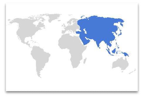 globo con continente Asia evidenziato