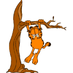 gif animata Garfield appeso ad un ramo