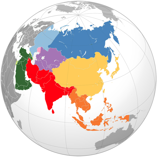 Continente asiatico vista dal globo