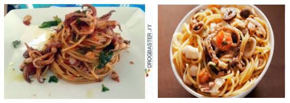 piatto con spaghetti e calamari
