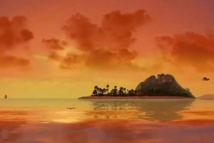 tramonto tropicale isola con palme
