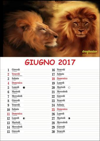 Calendario con leone del mese Giugno 2017
