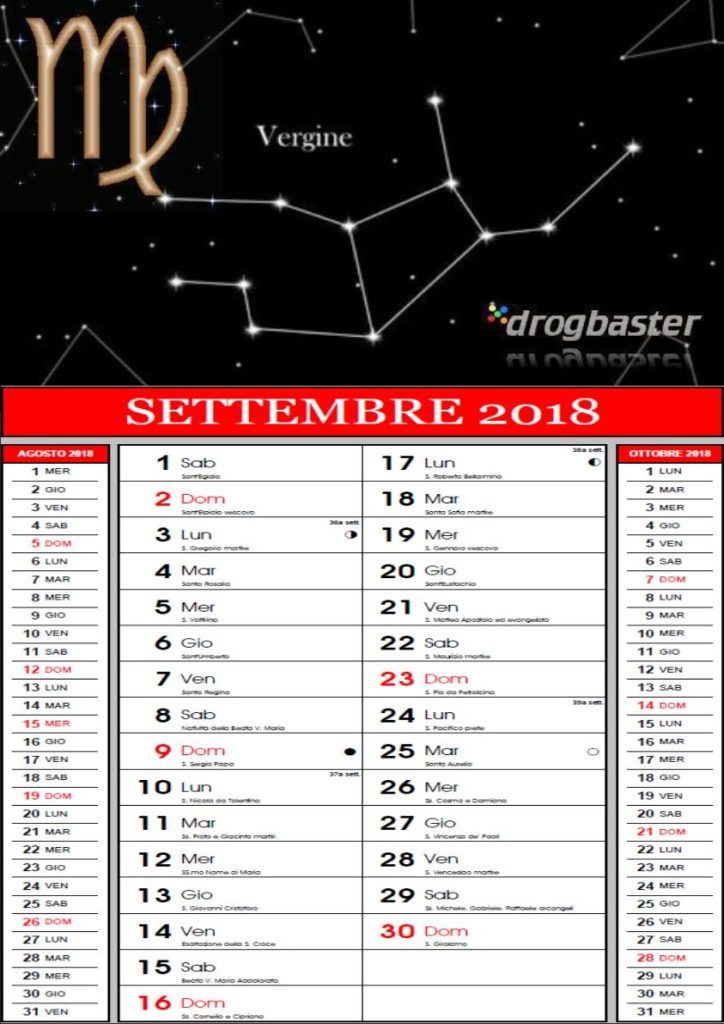 vergine calendario settembre 2018