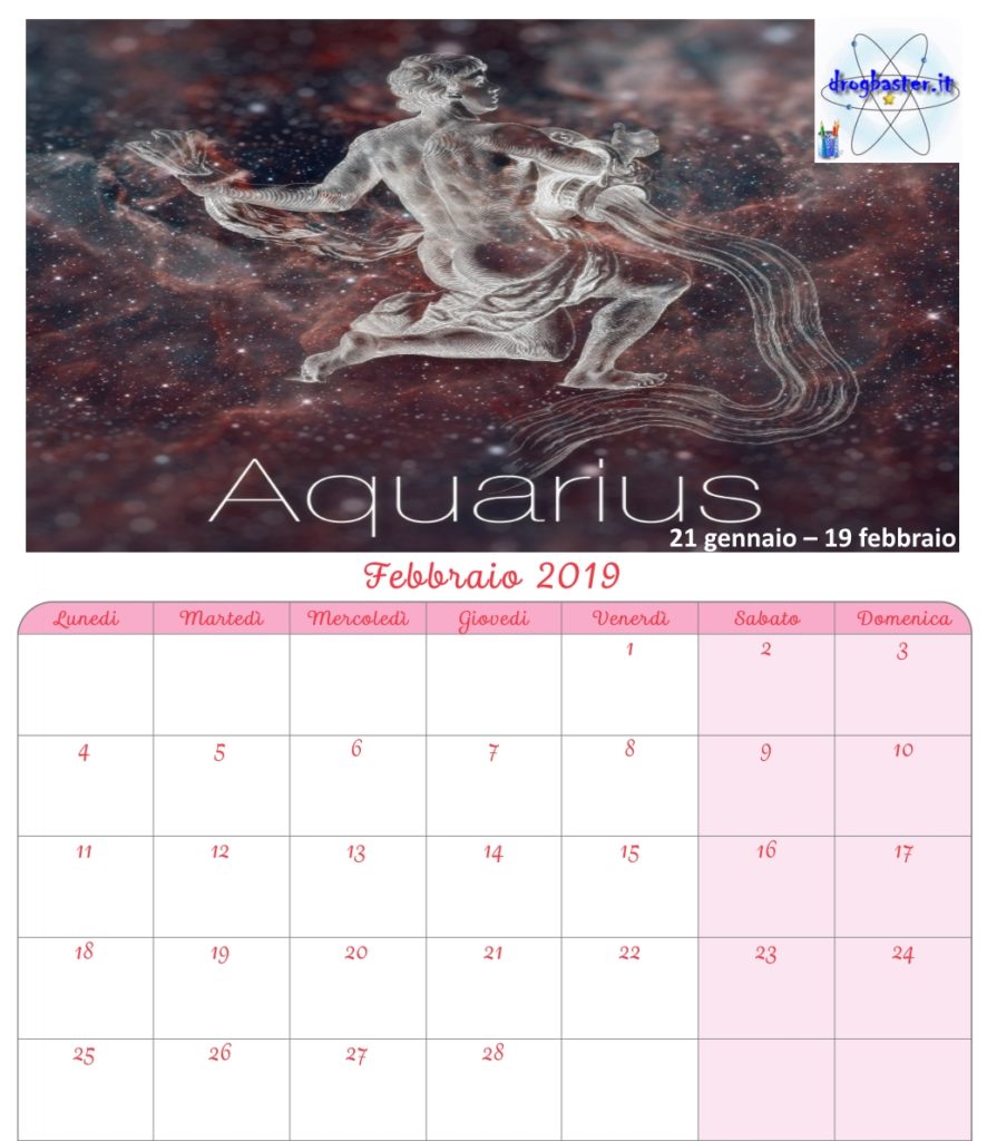 calendario mensile febbraio 2019 con segni zodiacali