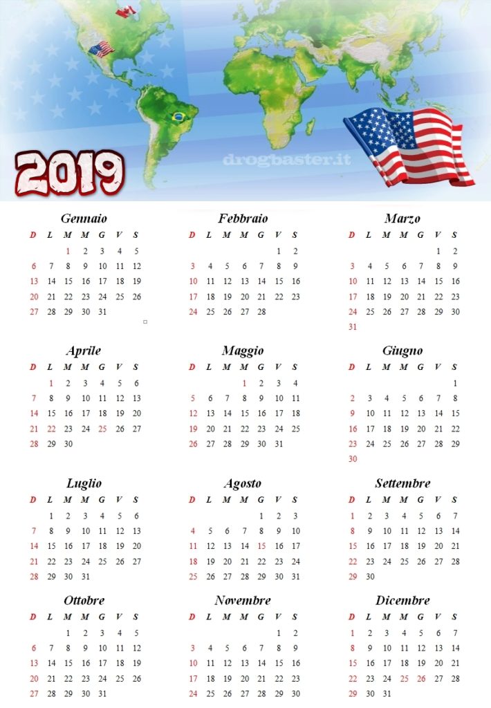 calendario 2019 con festività da stampare