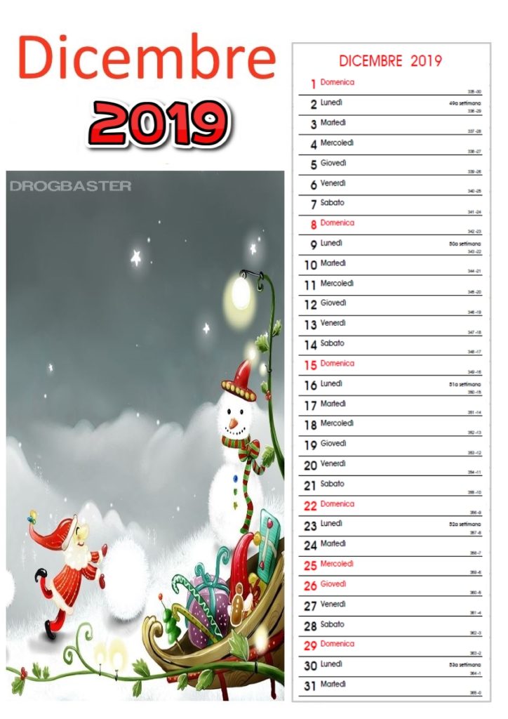 calendario dicembre 2019