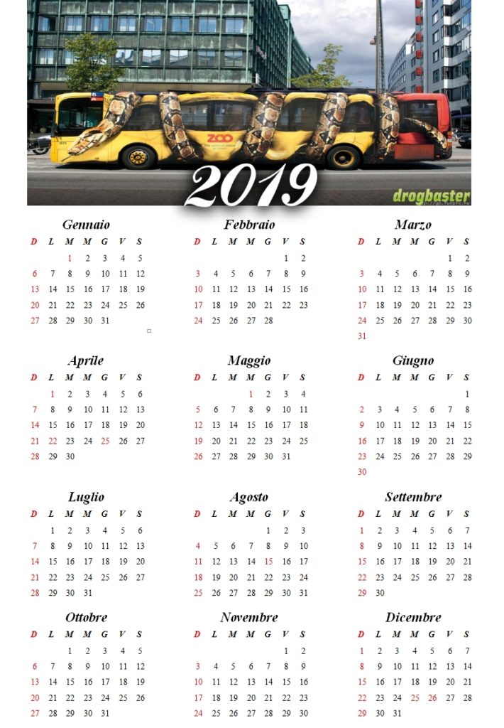 Calendario 2019 stampabile