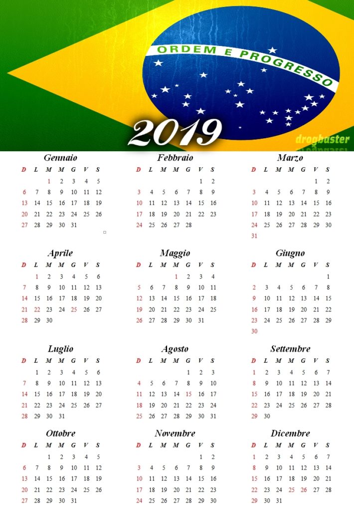 calendario 2019 bandiera brasile