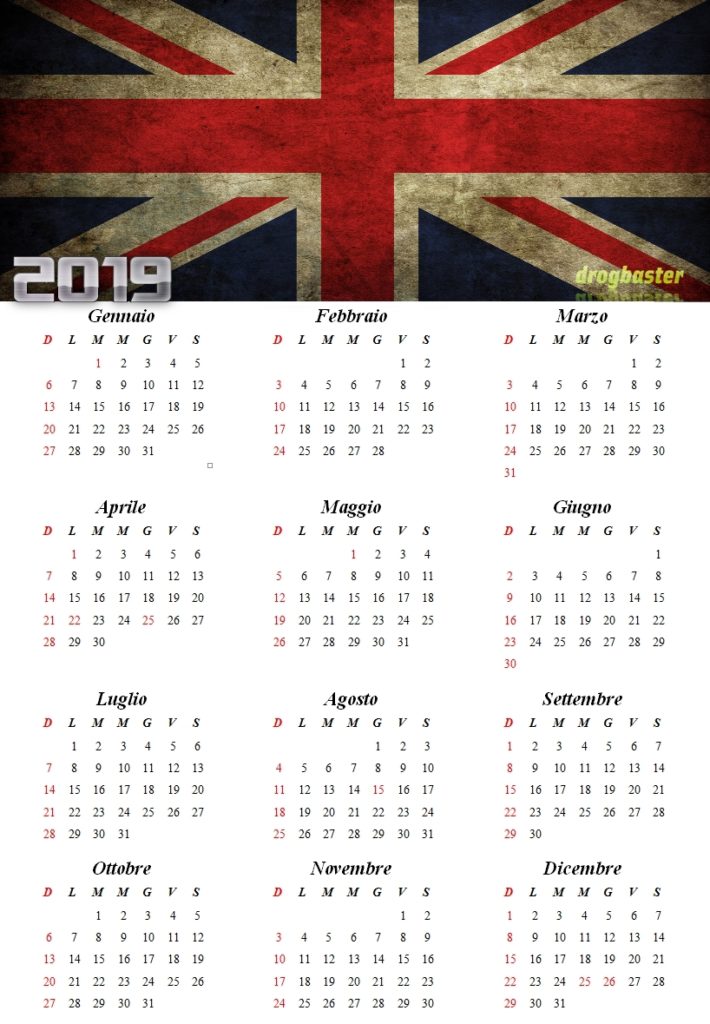 Calendari da scaricare Bandiera regno unito