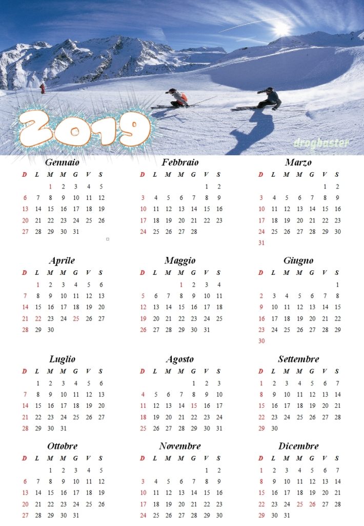 calendario 2019 montagna neve