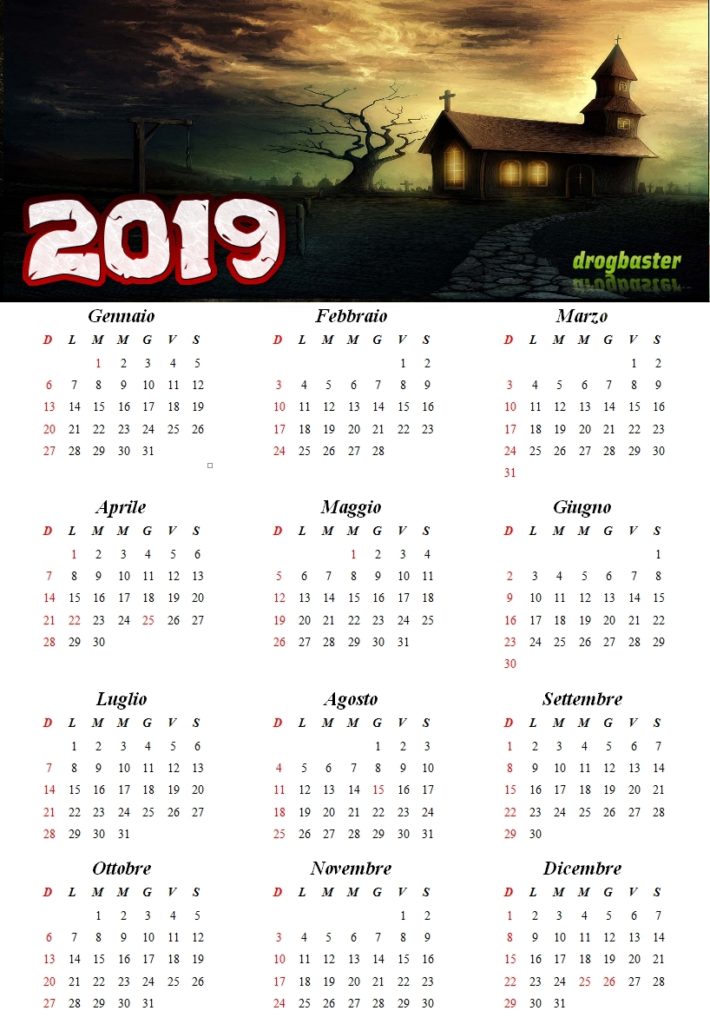 calendario 2019 tema horror