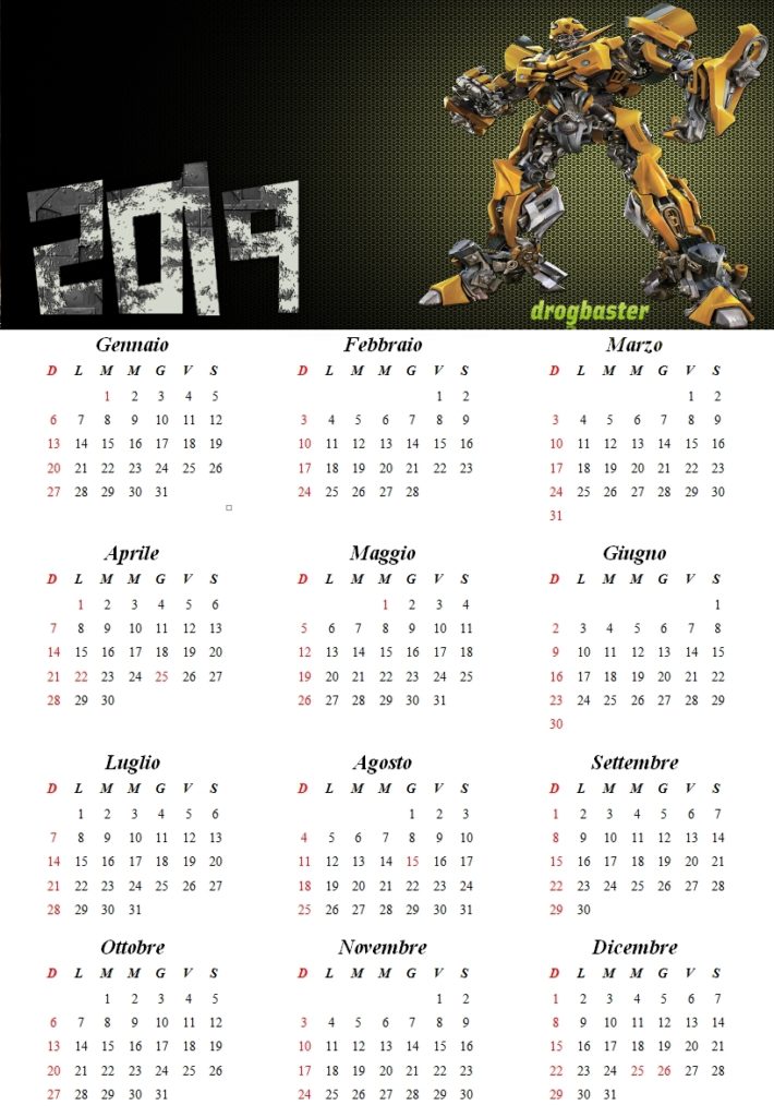 calendario 2019 trasformers