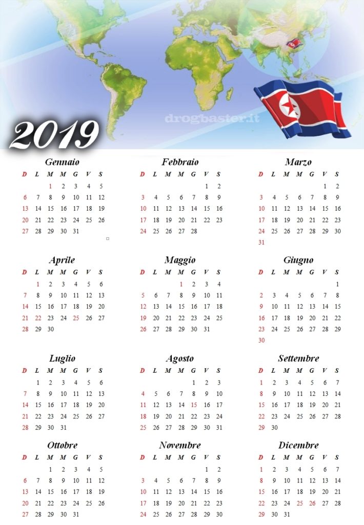calendario anno 2019 continente asia