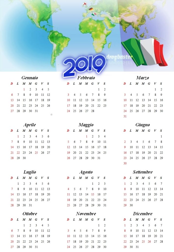 calendario anno 2019 continente europoeo
