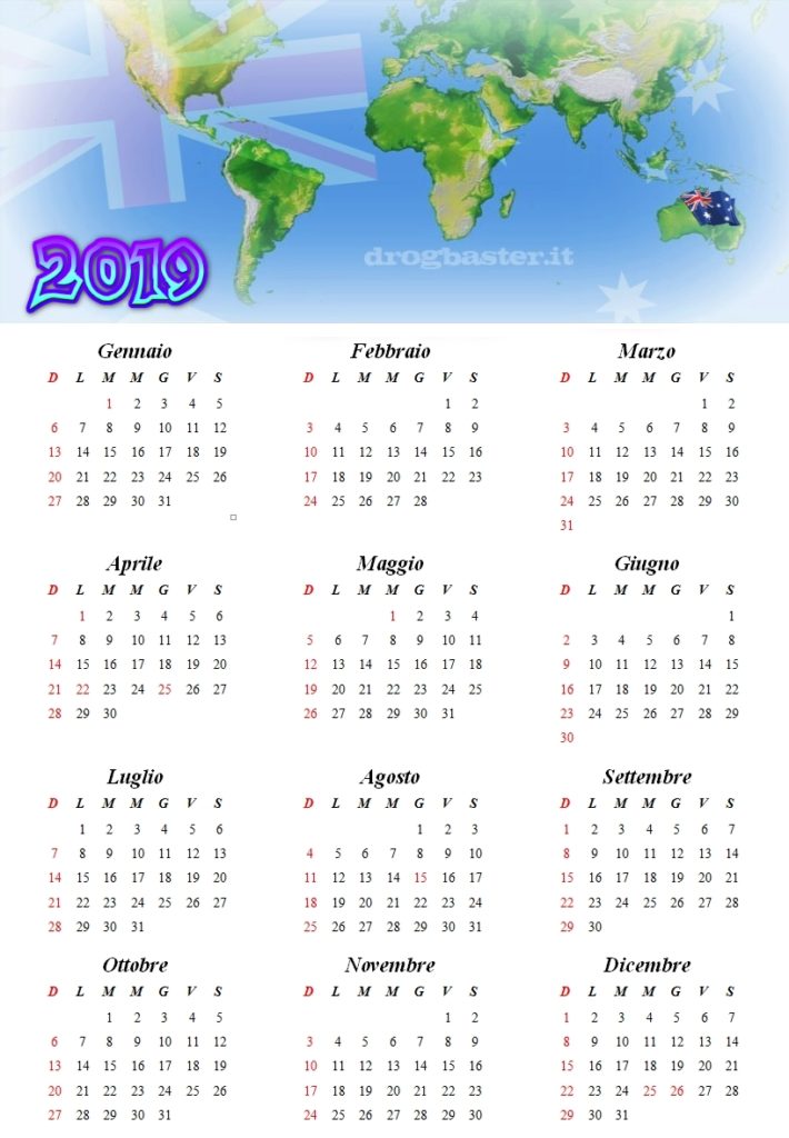 calendario 2019 da stampare
