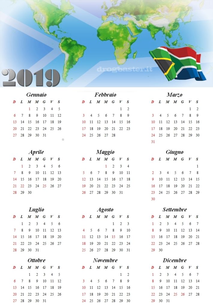 calendario anno nuovo 2019
