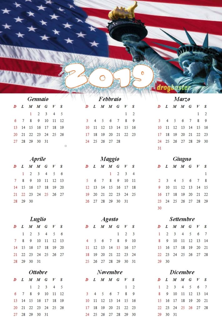 calendario annuale 2019 statua libertà