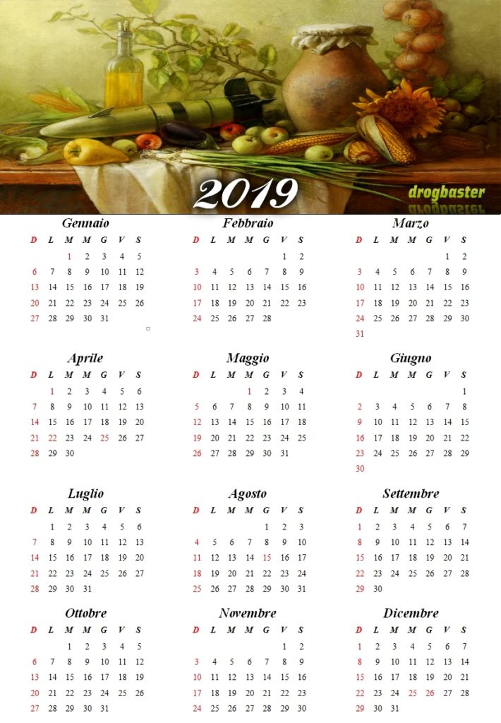 natura morta calendario 2019